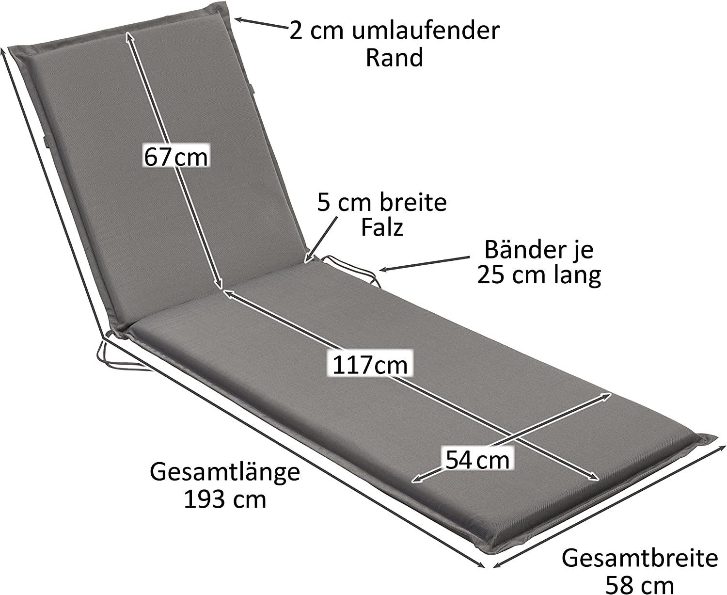 sleepling Liegenauflage Polster Sonnenliege, Strandliege, Komfortschaum, Eckbänder und Einstellband, waschbar, Made in EU