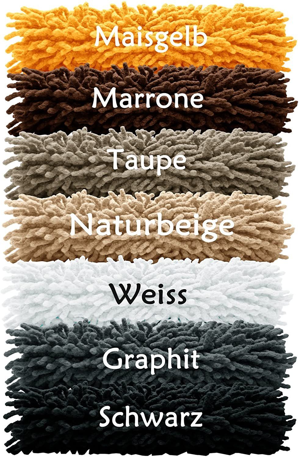 Badematte Chenille Lashuma, Höhe 20 mm, fußbodenheizungsgeeignet, Baumwolle, rechteckig, Weißer Badvorleger saugfähig 50x80 cm