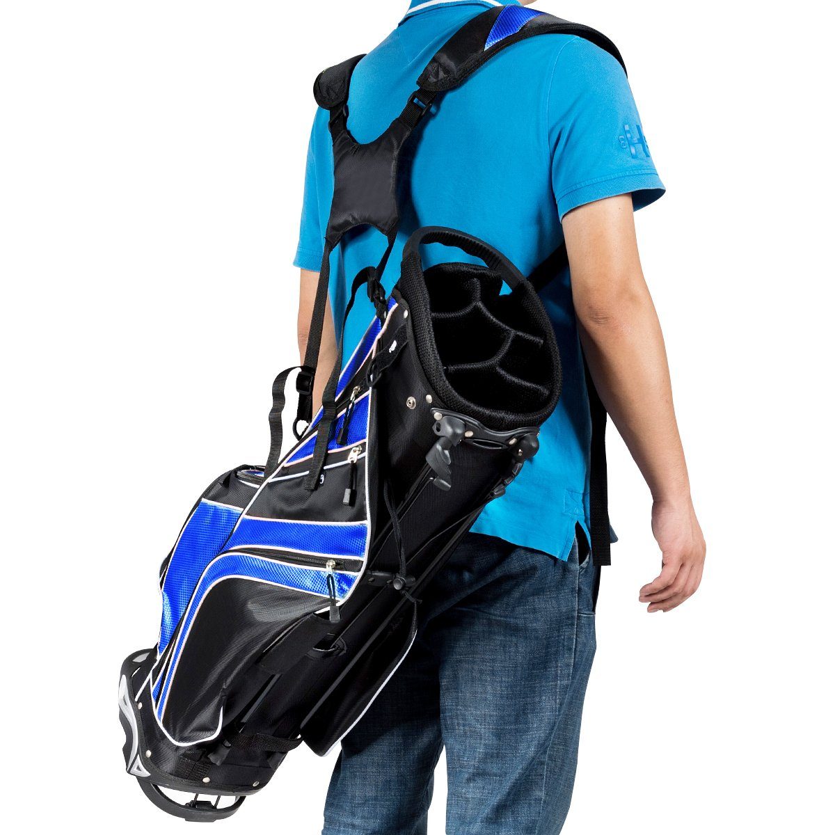 COSTWAY Golftrolley + Golfbag, mit Ständer, Regenschirmhalter