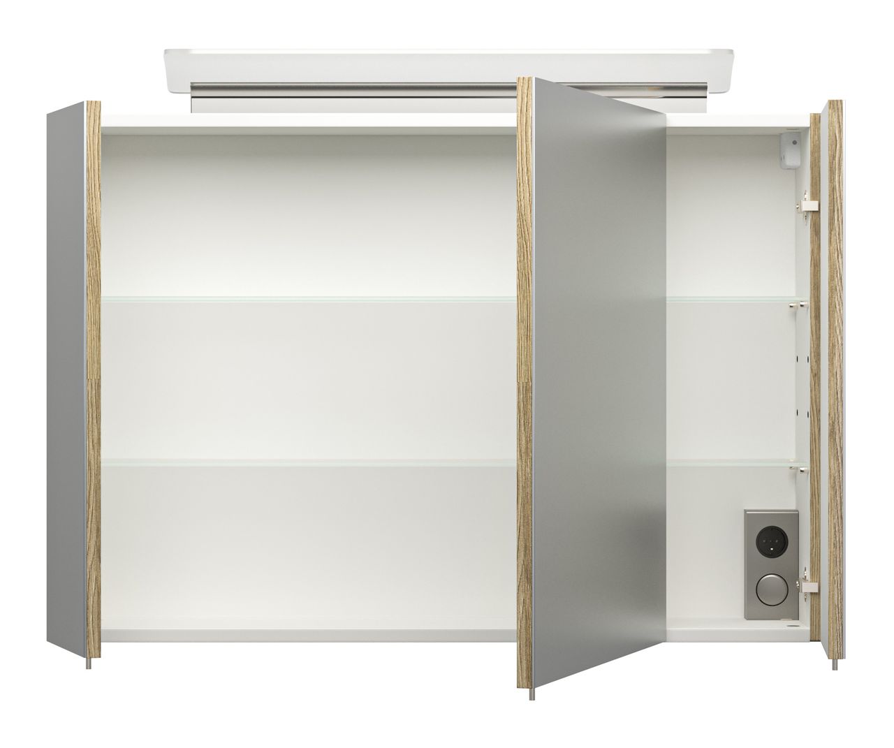 Posseik Spiegelschrank 90 inklusive LED-Acrylglaslampe eiche hell EEK: F