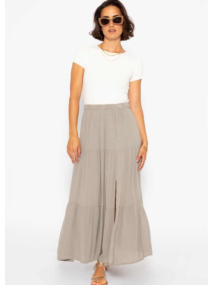 SASSYCLASSY Maxi Volantsrock in Crinkle-Optik in Taupe günstig kaufen