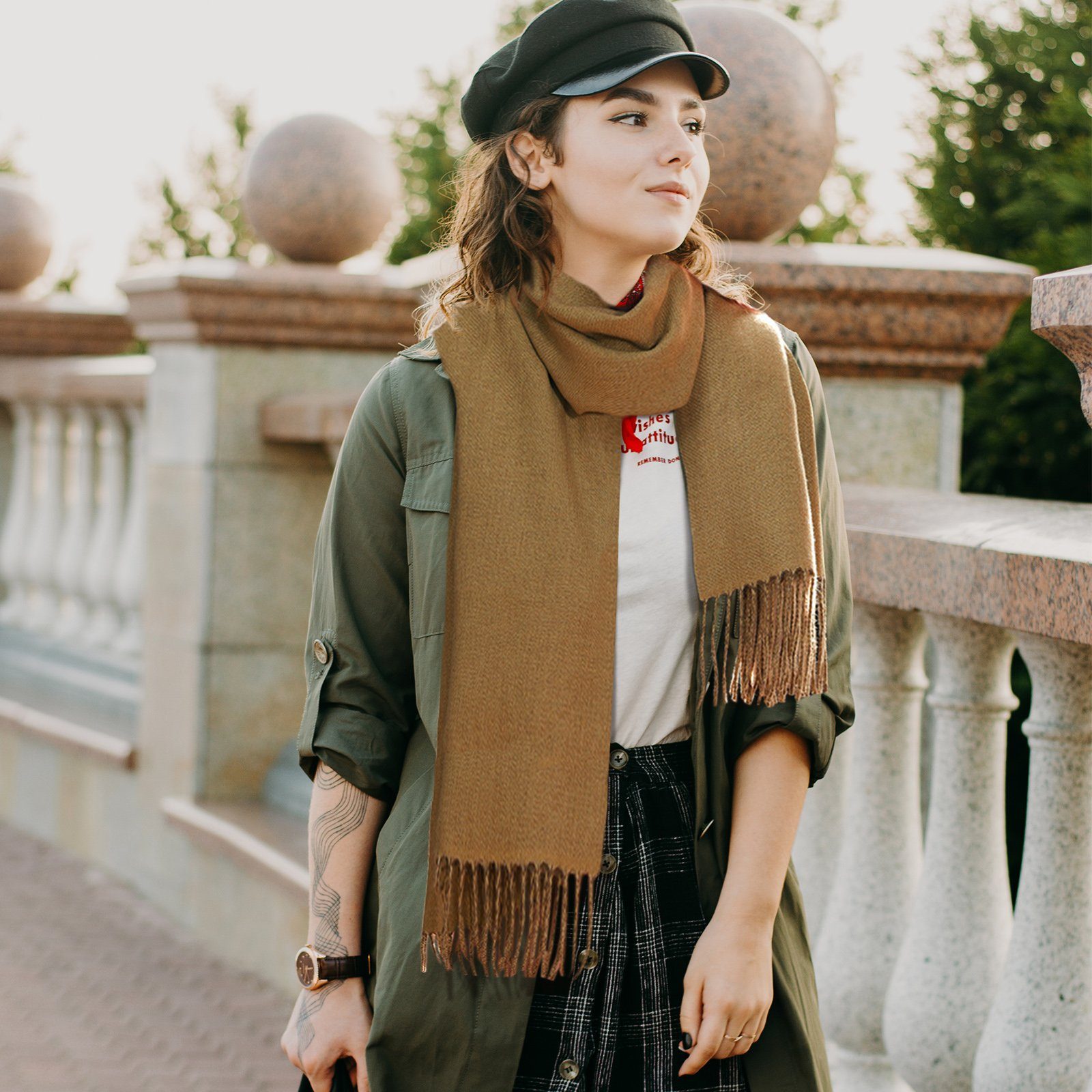CALIYO Halstuch Damen Winterschal warmer und weicher Schal, Quasten Weiche Großer Deckenschal Mehrweg(XXL 200 x 65 CM)
