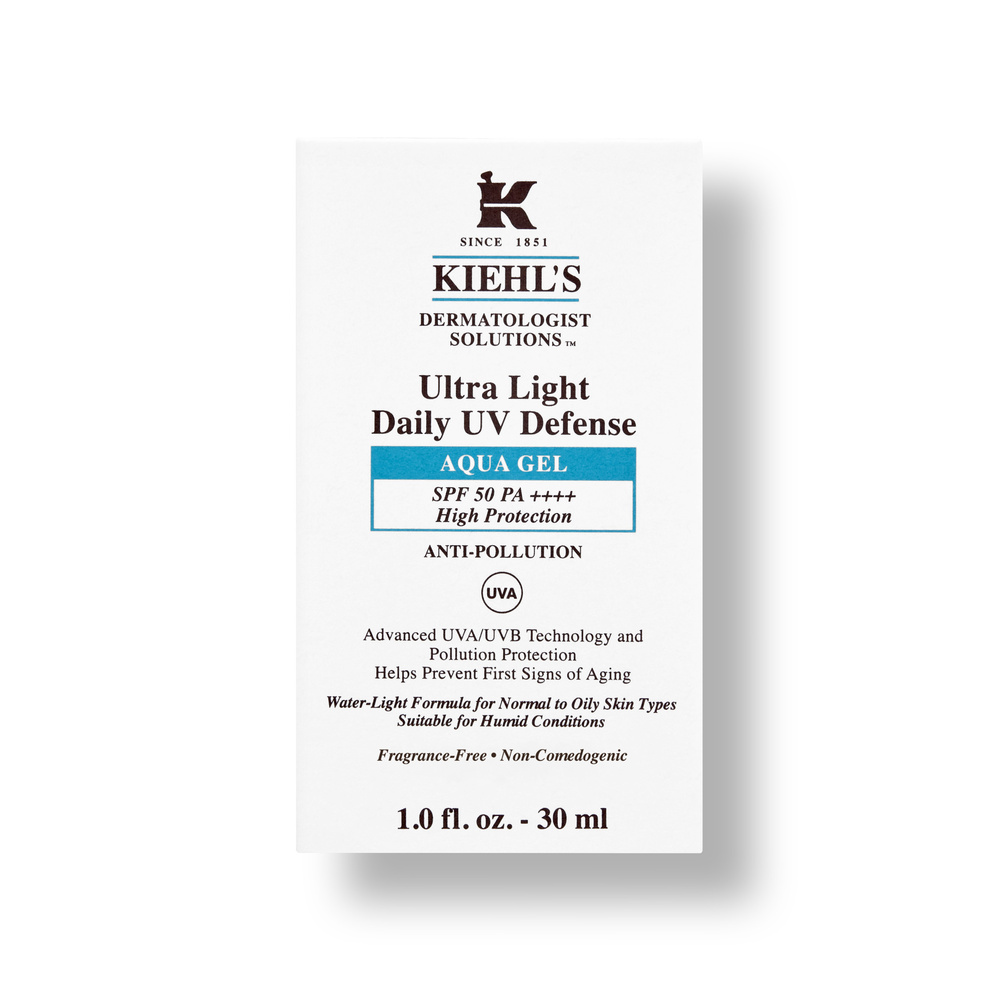 kiehl's Ultra Light Daily UV Defense Aqua Gel SPF 50 PA++++ Fluide solaire visage SPF 50 et anti-pollution pour peaux normales à grasses