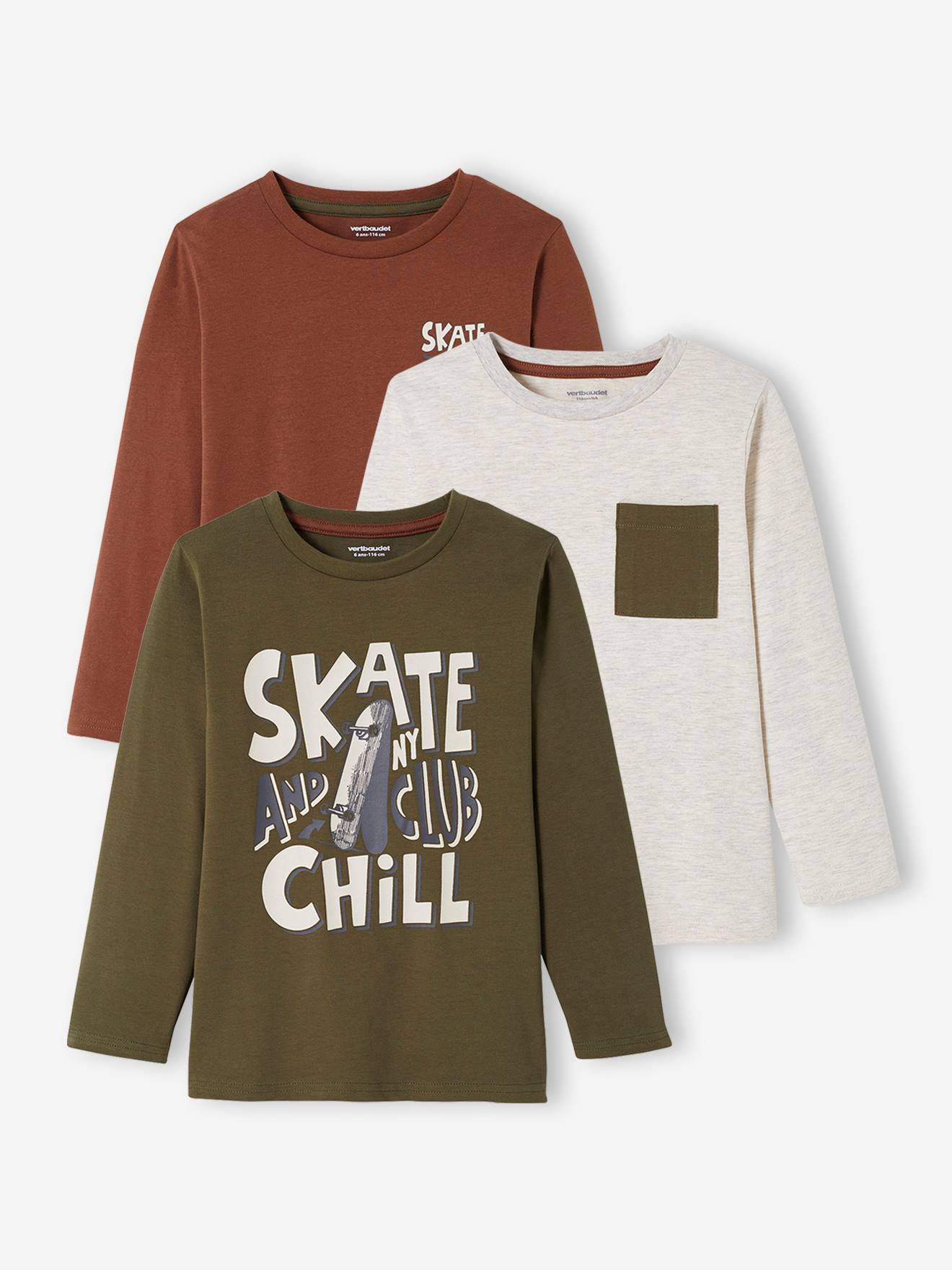 Vertbaudet 3er-Pack Jungen Langarmshirts BASIC Oeko-Tex - pack dunkelkhaki