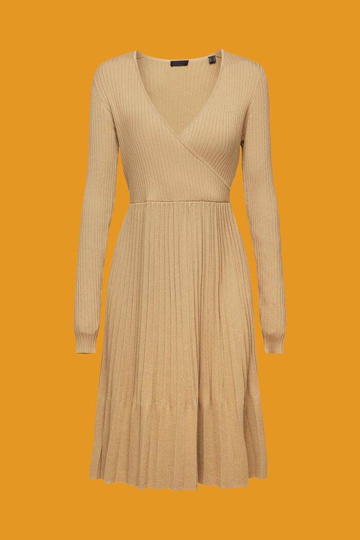 Plissiertes Wickelkleid mit langen Ärmeln