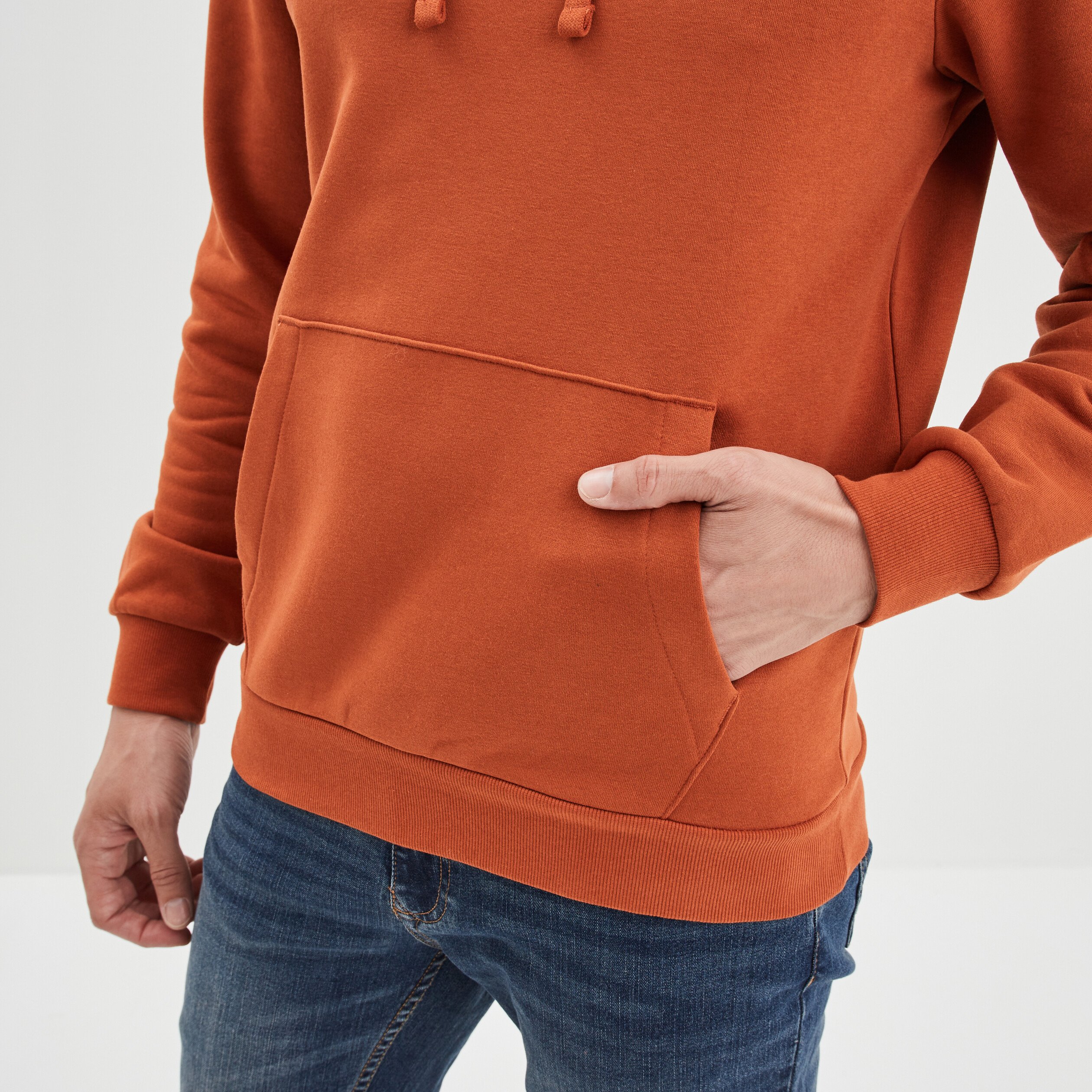 Sweat molleton à capuche hoodie orange foncé homme | La Halle