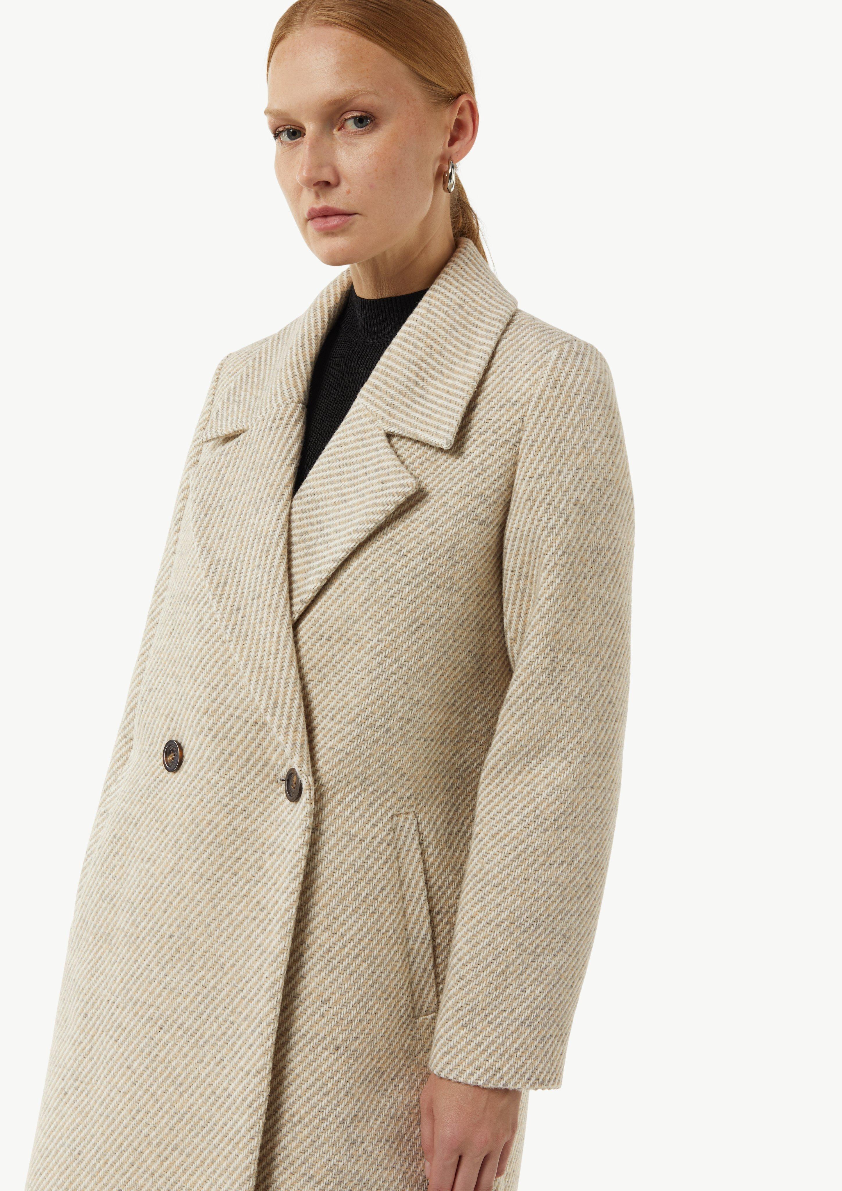 Doppelreihiger Twill-Mantel mit Eingrifftaschen - beige