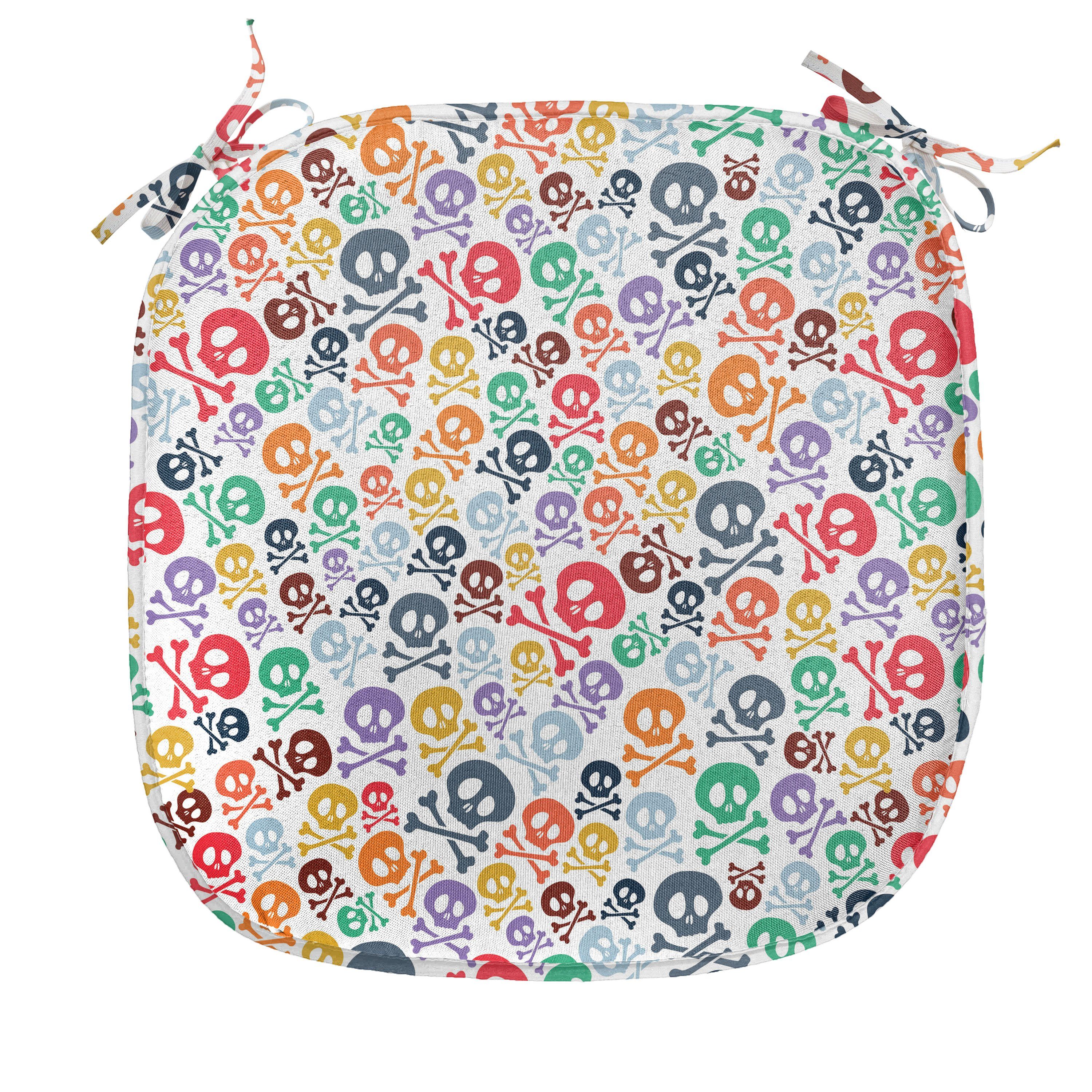 Abakuhaus Stuhlkissen Dekoratives wasserfestes Kissen mit Riemen für Küchensitze, Bunt Halloween Theme Schädel