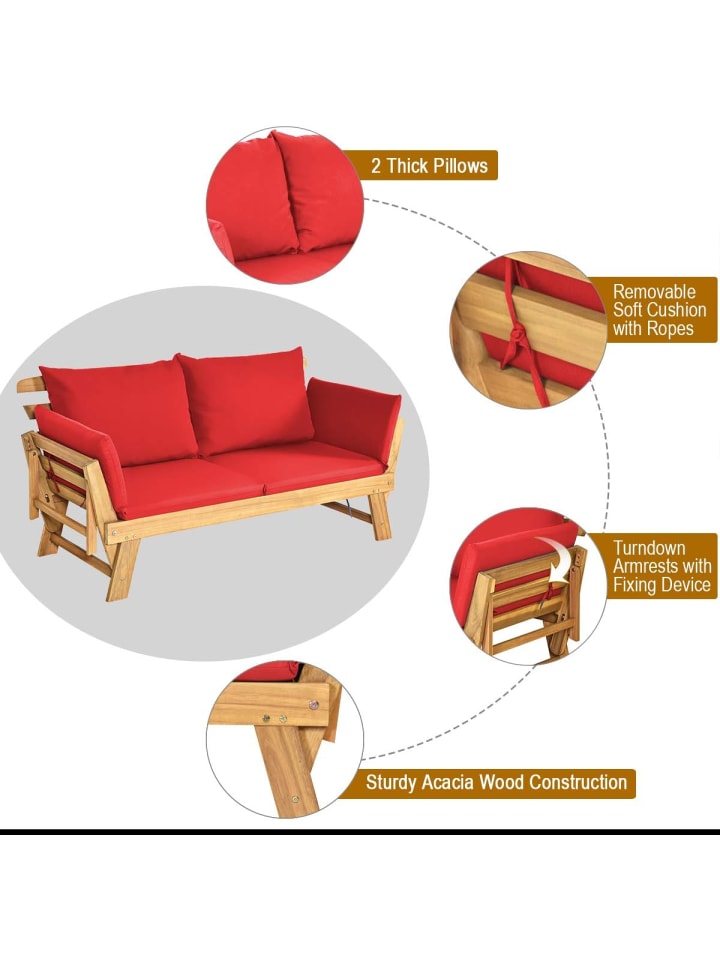 COSTWAY Gartenbank Schlafsofa in Rot günstig kaufen onesize