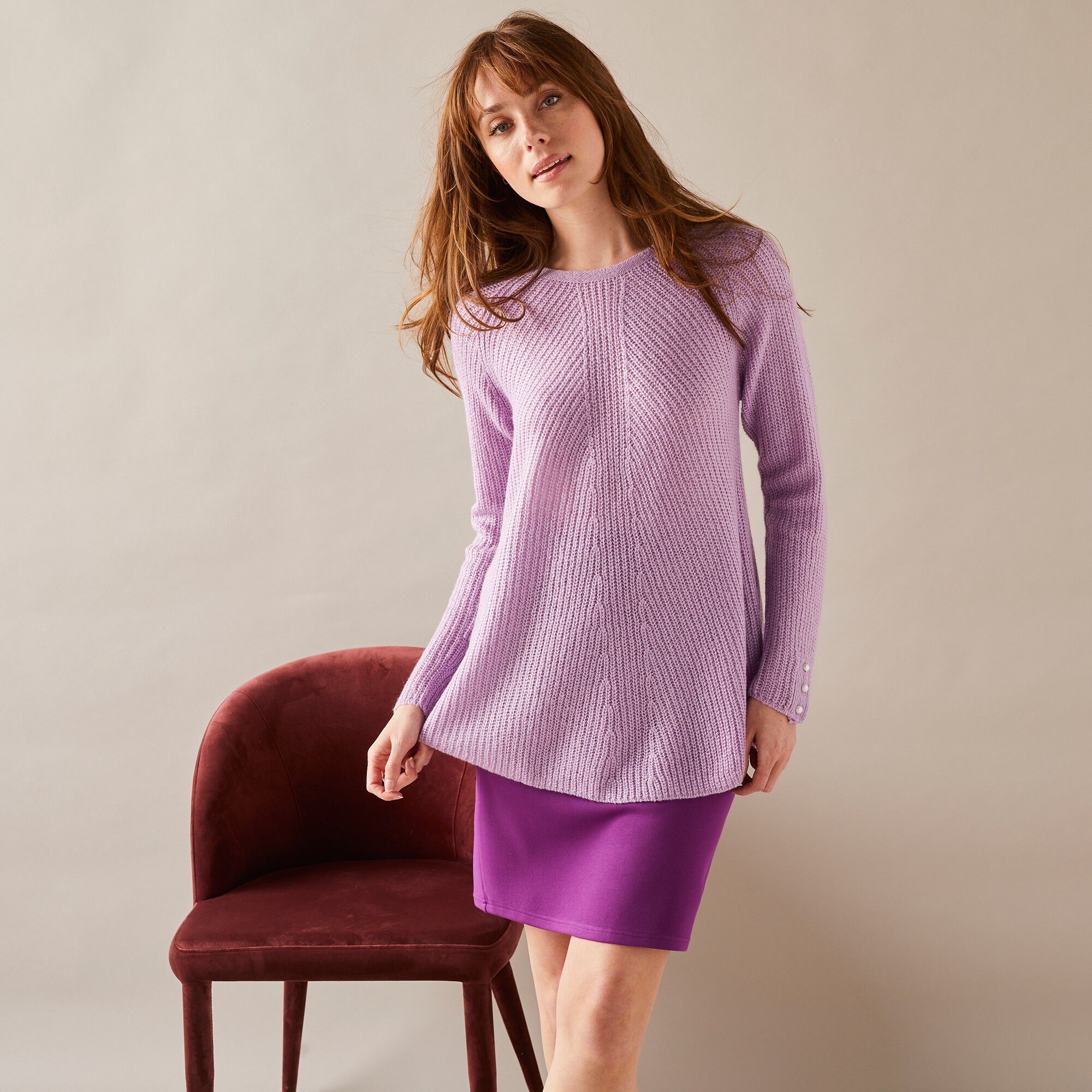 Jupe droite maille unie, taille élastiquée