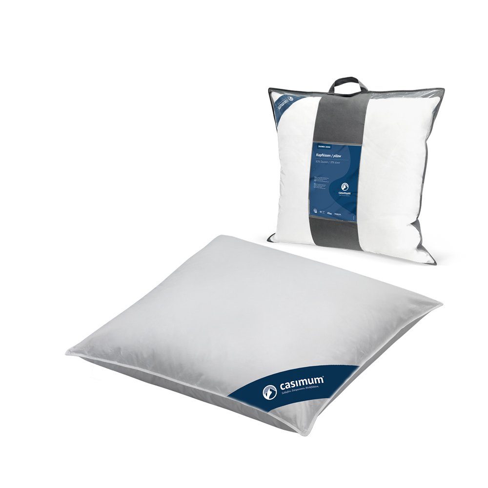 Daunenkissen Premium Kopfkissen 30% Daunen, casimum, Füllung: 70% Federn / 30% Daunen, Bezug: Weiß, nachhaltig produziert, allergikergeeignet, kuschelig weich