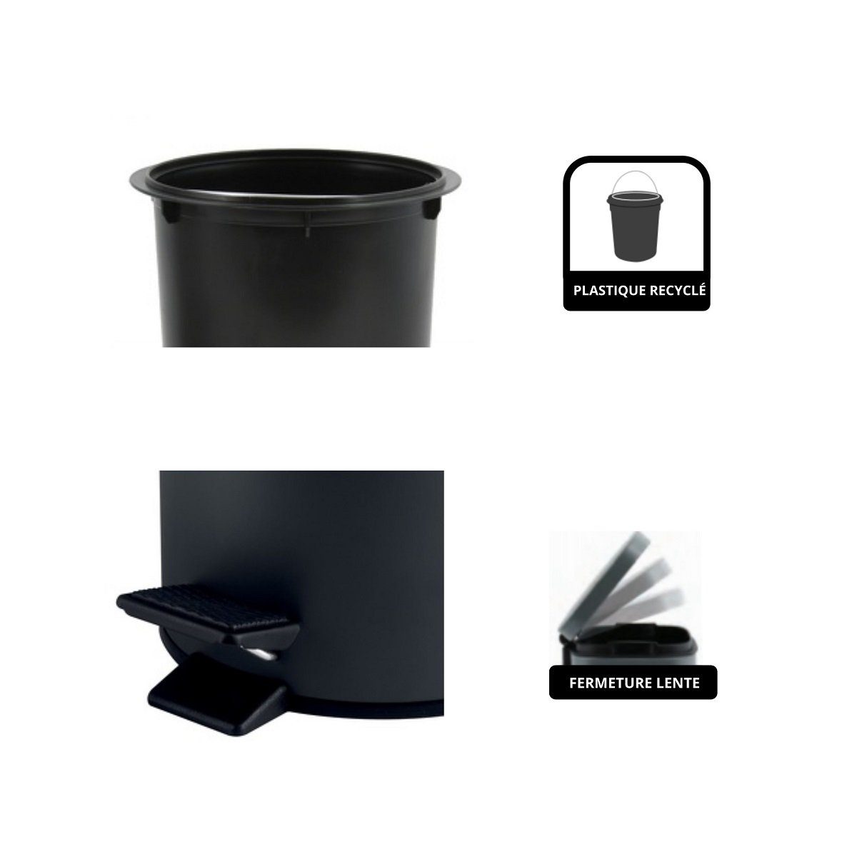 spirella Kosmetikeimer ADELAR, Treteimer mit Softclose-Absenkautomatik, herausnehmbarem Inneneimer, Anti-Fingerprint-Beschichtung, matt Finish, 3L, schwarz