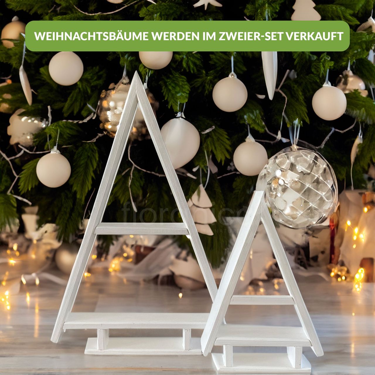 Pemicont Floranica Handgemacht  Holz Baum Weihnachtsbaum Tannenbaum - 2er-Set - Weiß