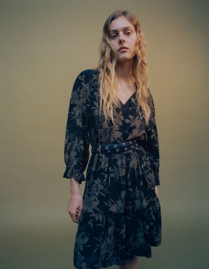 Robe noire imprimé fleurs de lys Femme