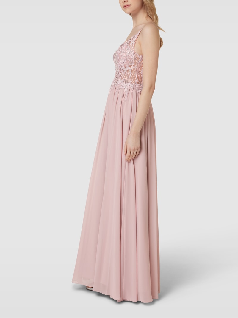Abendkleid mit floralen Stickereien in rosa