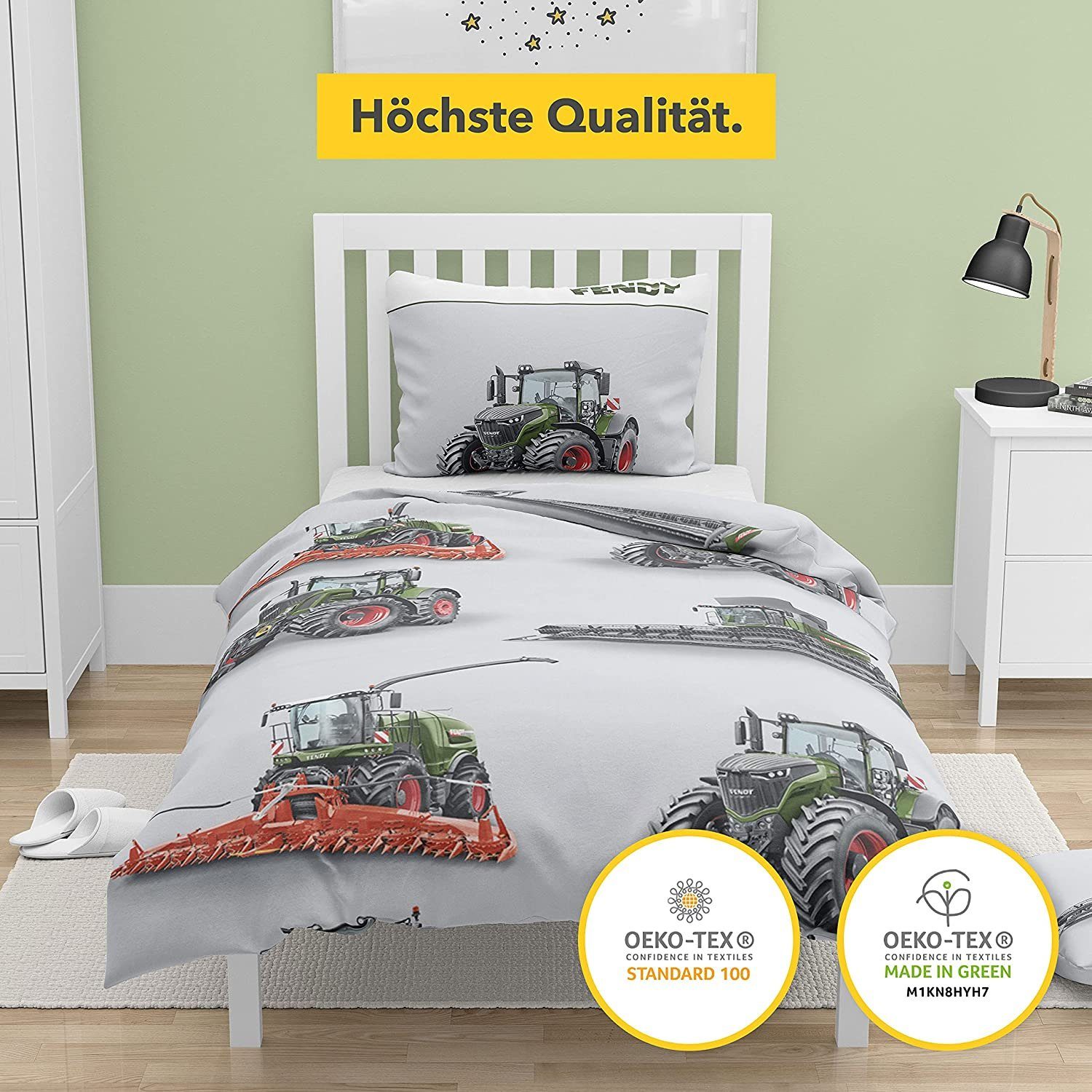 Bettwäsche Traktoren Bettwäsche 135x200 Jungen, Traktor & Mähdrescher Design, Bettwäsche aus 100% Baumwolle, FENDT Biber Bettwäsche, Träumschön