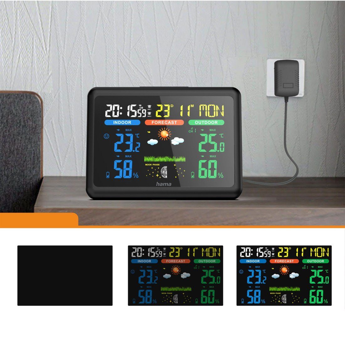 Hama Wetterstation mit Farbdisplay, Außensensor, Wetter, Alarm, Temparatur Wetterstation