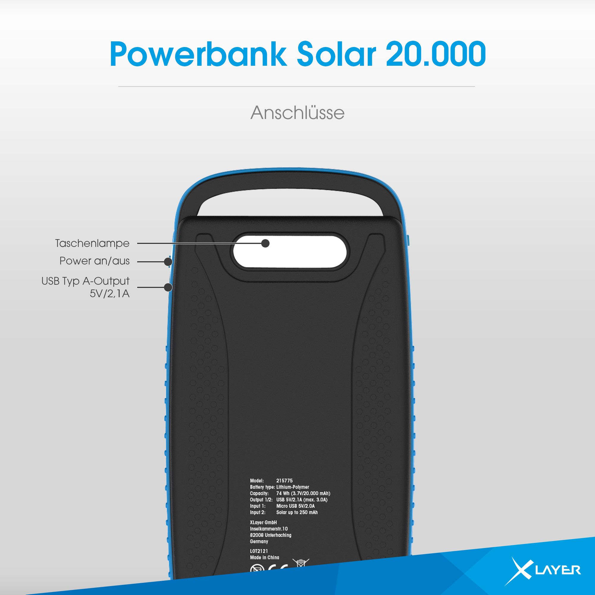 XLayer PLUS Solar 20.000 mAh Powerbank