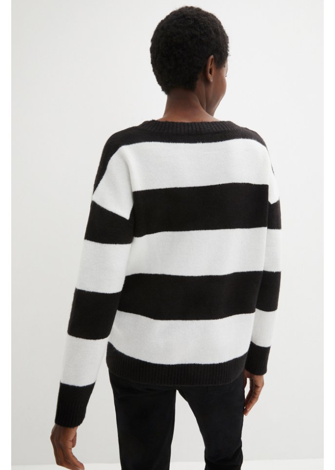 Gestreifter Pullover mit V-Ausschnitt