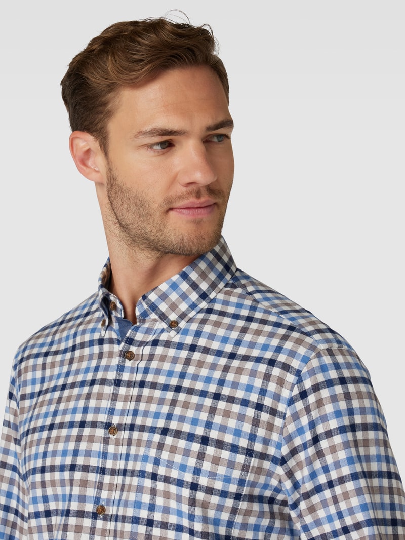 Regular Fit Freizeithemd mit Vichy-Karo in taupe