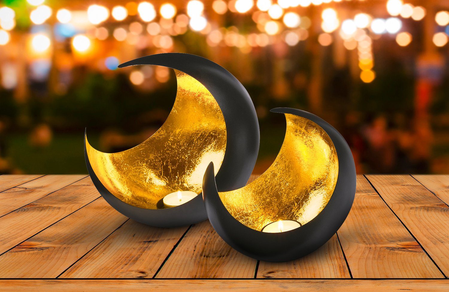 Marrakesch Orient & Mediterran Interior Teelichthalter 2er Set Windlicht Moon, orientalisches Windlicht, Handarbeit