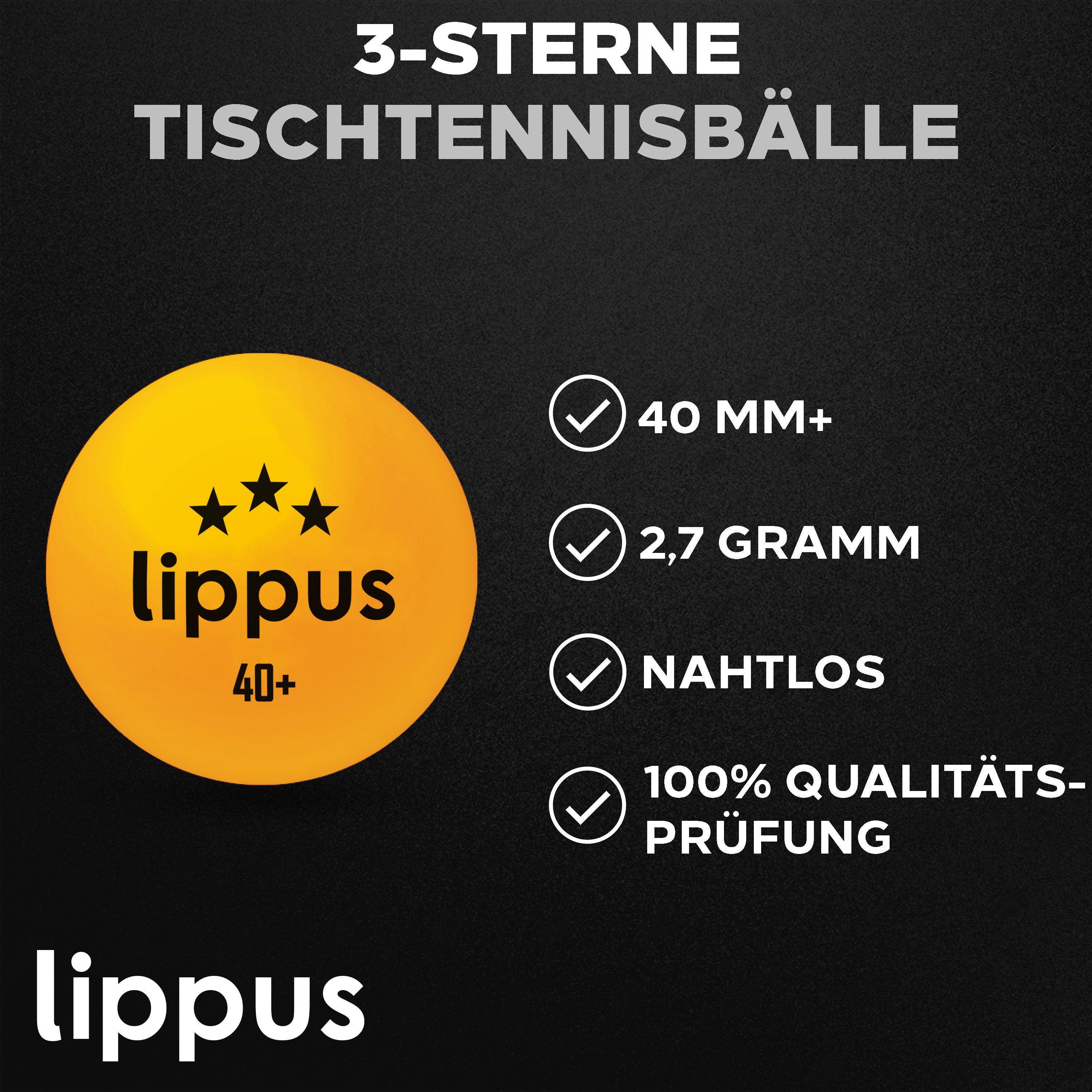 lippus Tischtennisball 3 Stern [35 Stück] SET – 18 Weiße & 17 Orange Tischtennis Bälle, Tischennisball 3 Sterne, Aufbewahrungsbeutel