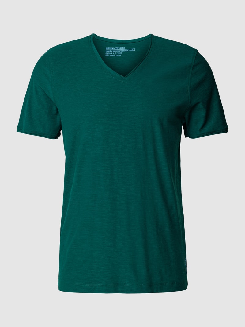 Regular Fit T-Shirt aus Baumwolle mit V-Ausschnitt in dunkelgrün