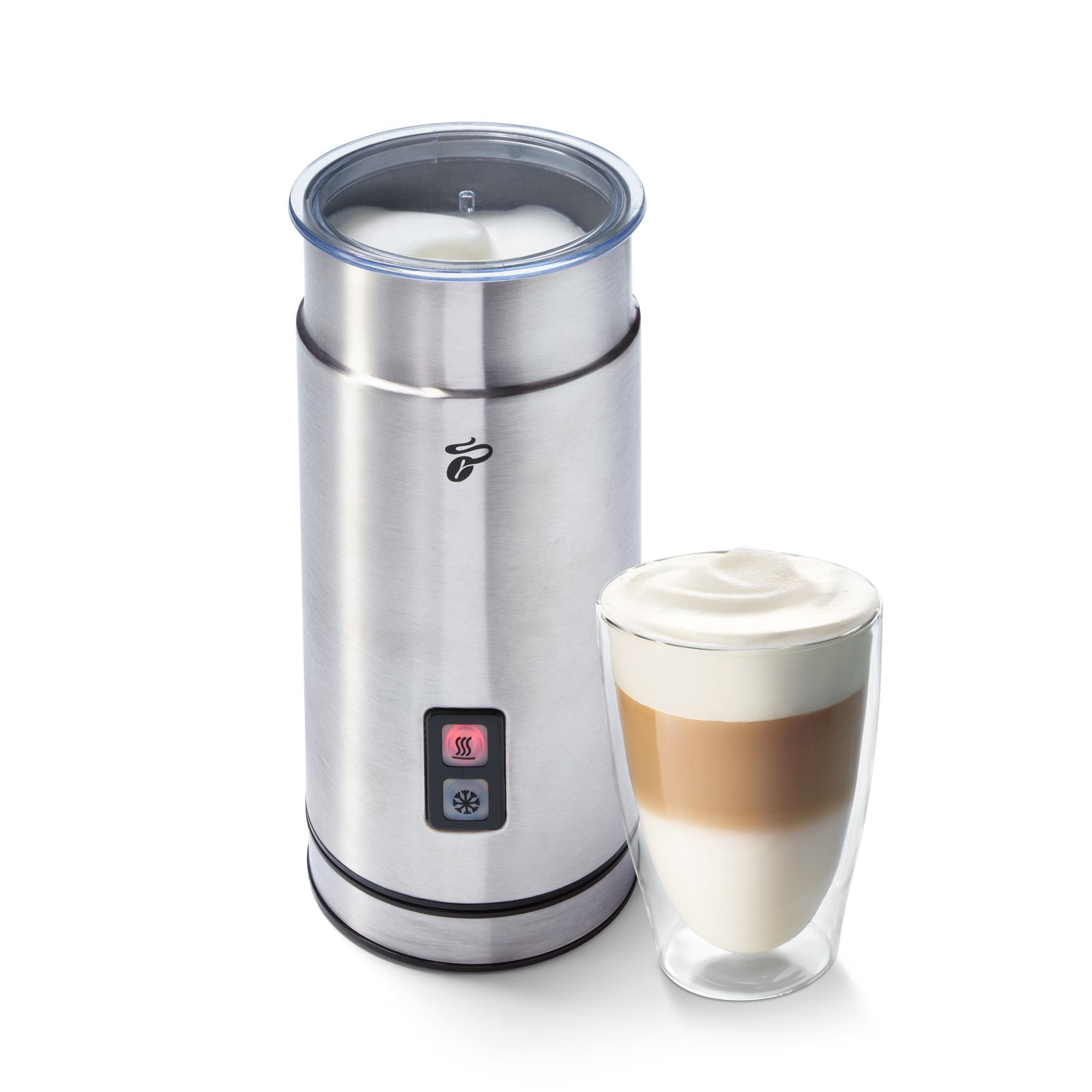 Tchibo Milchaufschäumer elektrisch, Antihaftbeschichtung, warmer und kalter Milchschaum, 130ml, 550 W, für Latte Macchiato, Cappuccino und Kakao, rostfreies Edelstahlgehäuse