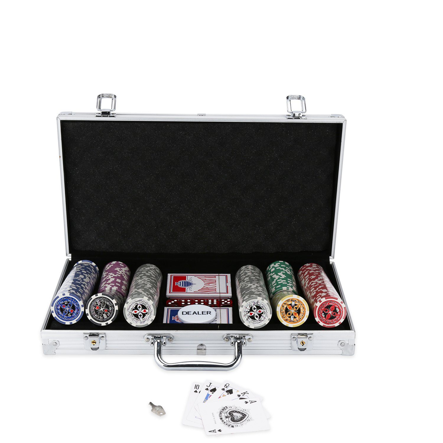 TolleTour Spiel, Pokerkoffer mit Chips Pokerchips Leerkoffer Pokerset 300 Chips Metallbox Pokerkoffer, Minimale Spieleranzahl 2 Spieler