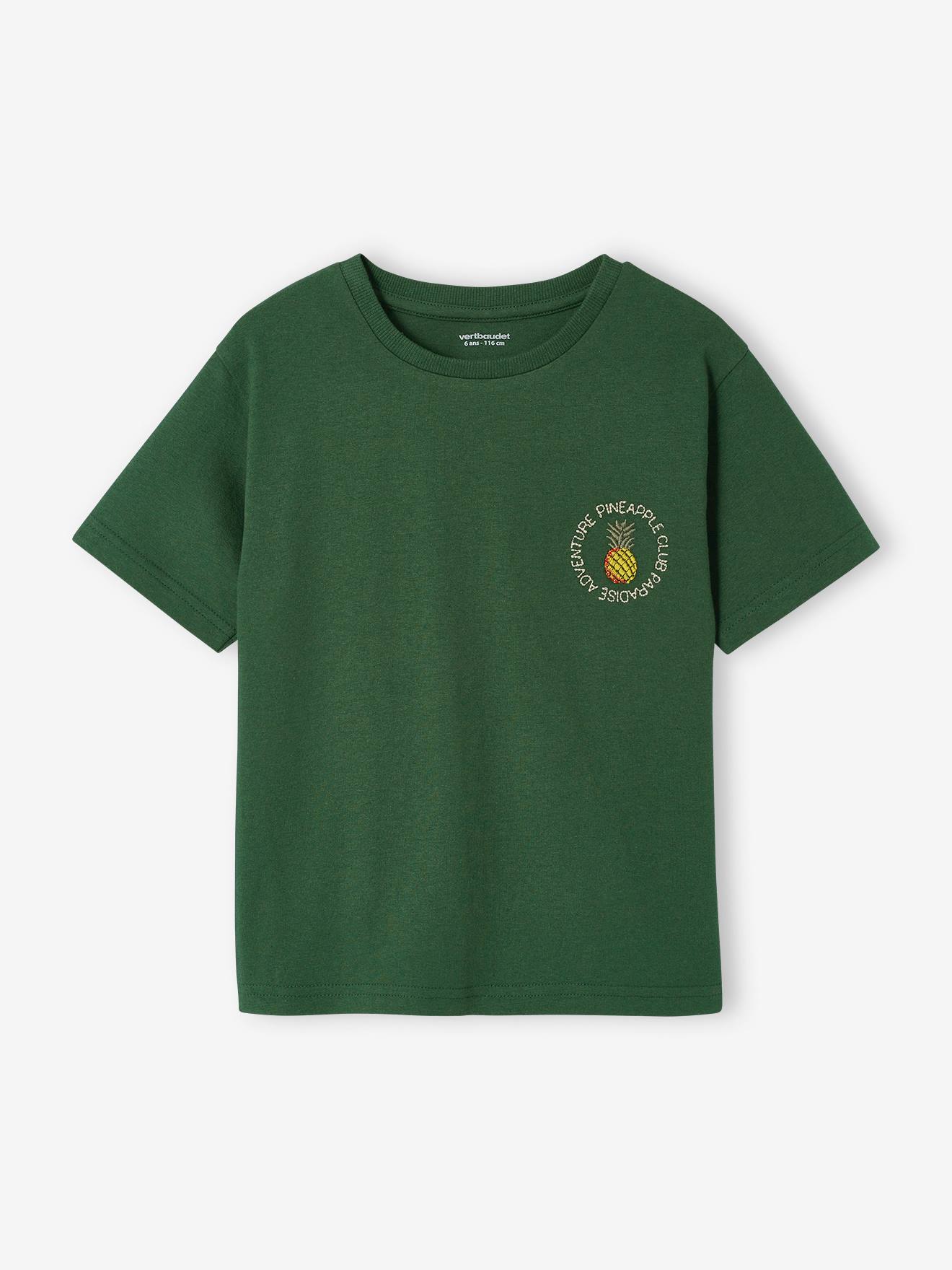 T-shirt ananas brodé poitrine garçon vert sapin