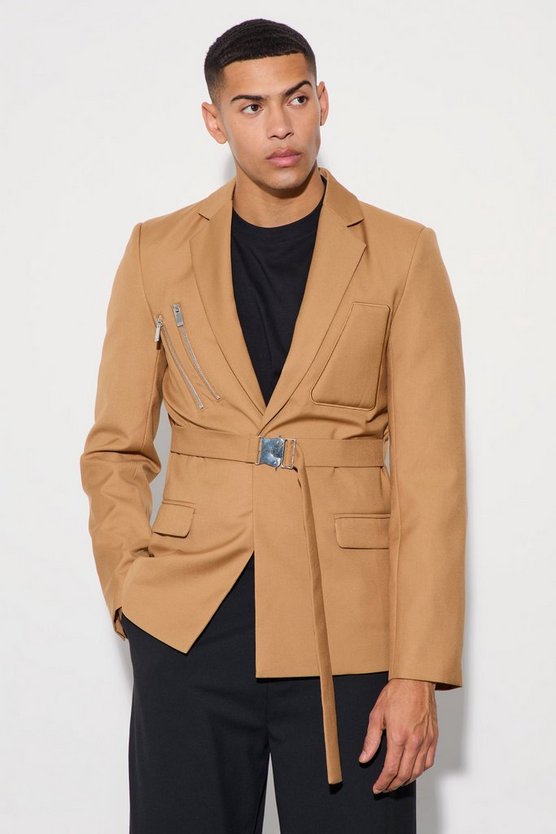 Einreihiger Skinny Blazer mit Wickel-Gürtel