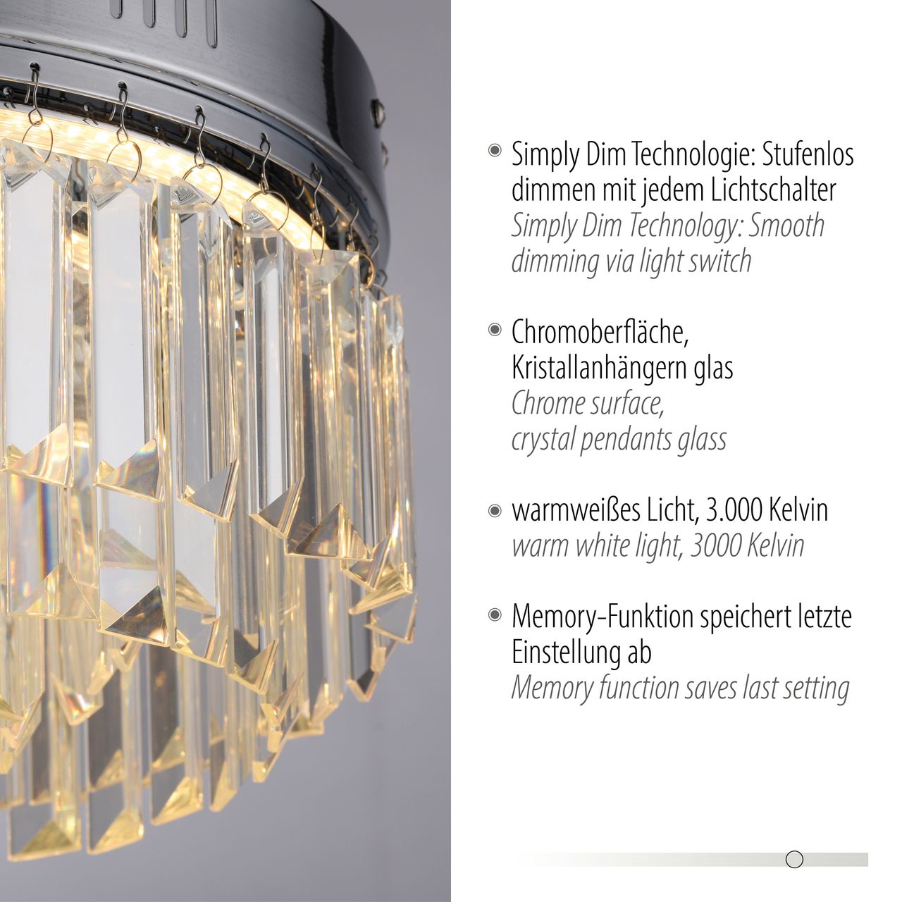 Paul Neuhaus LED Deckenleuchte KRISTA, stufenlos dimmbar, mit Kristallbehang, Ø32 cm, Chrom