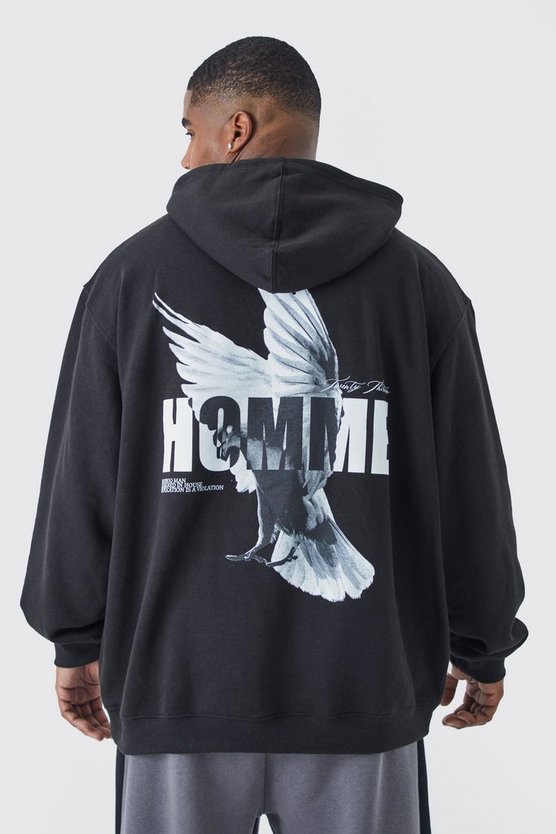 Plus Oversize Hoodie mit Homme Print