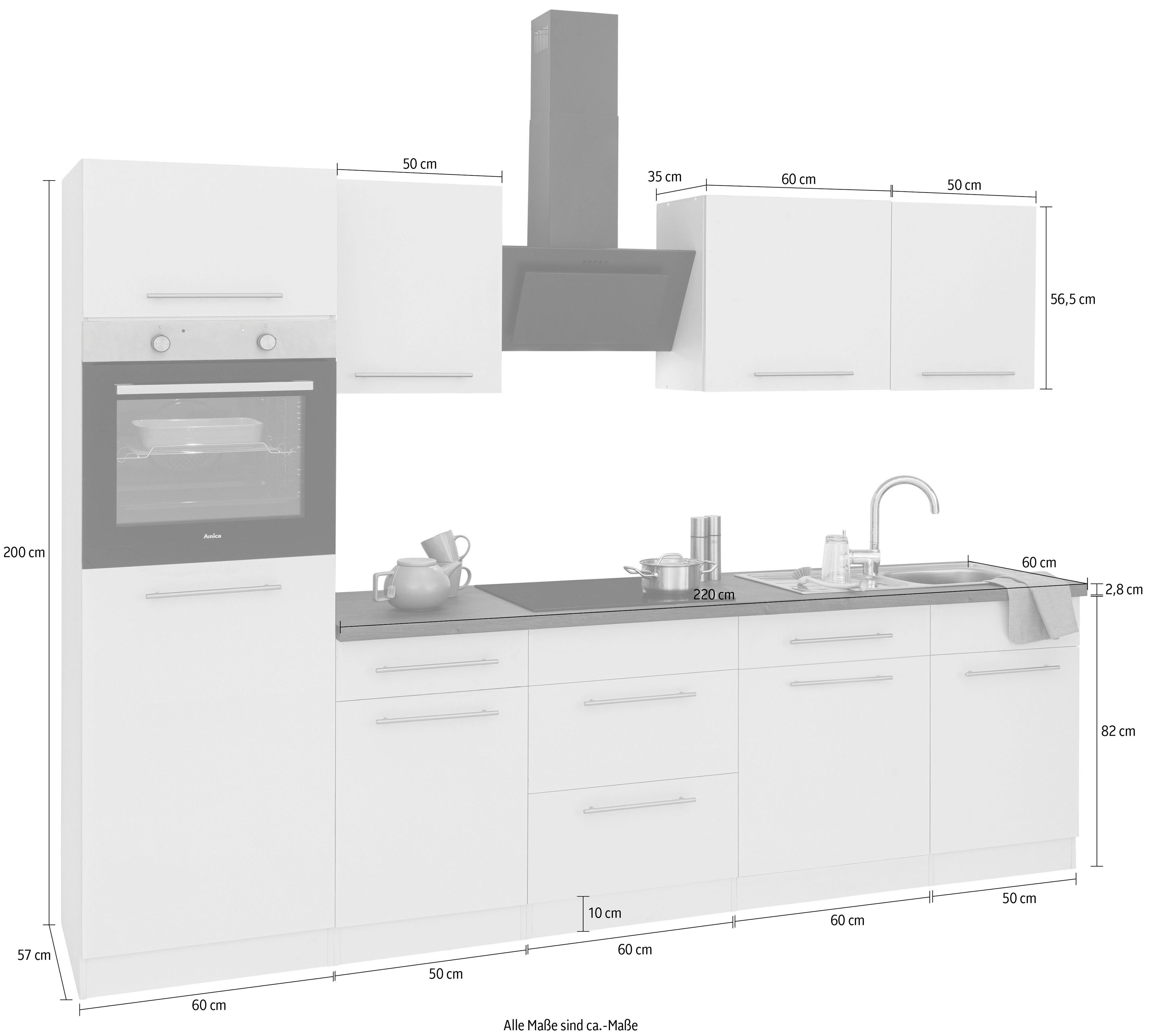 wiho Küchen Küchenzeile Unna, mit E-Geräten, Breite 280 cm