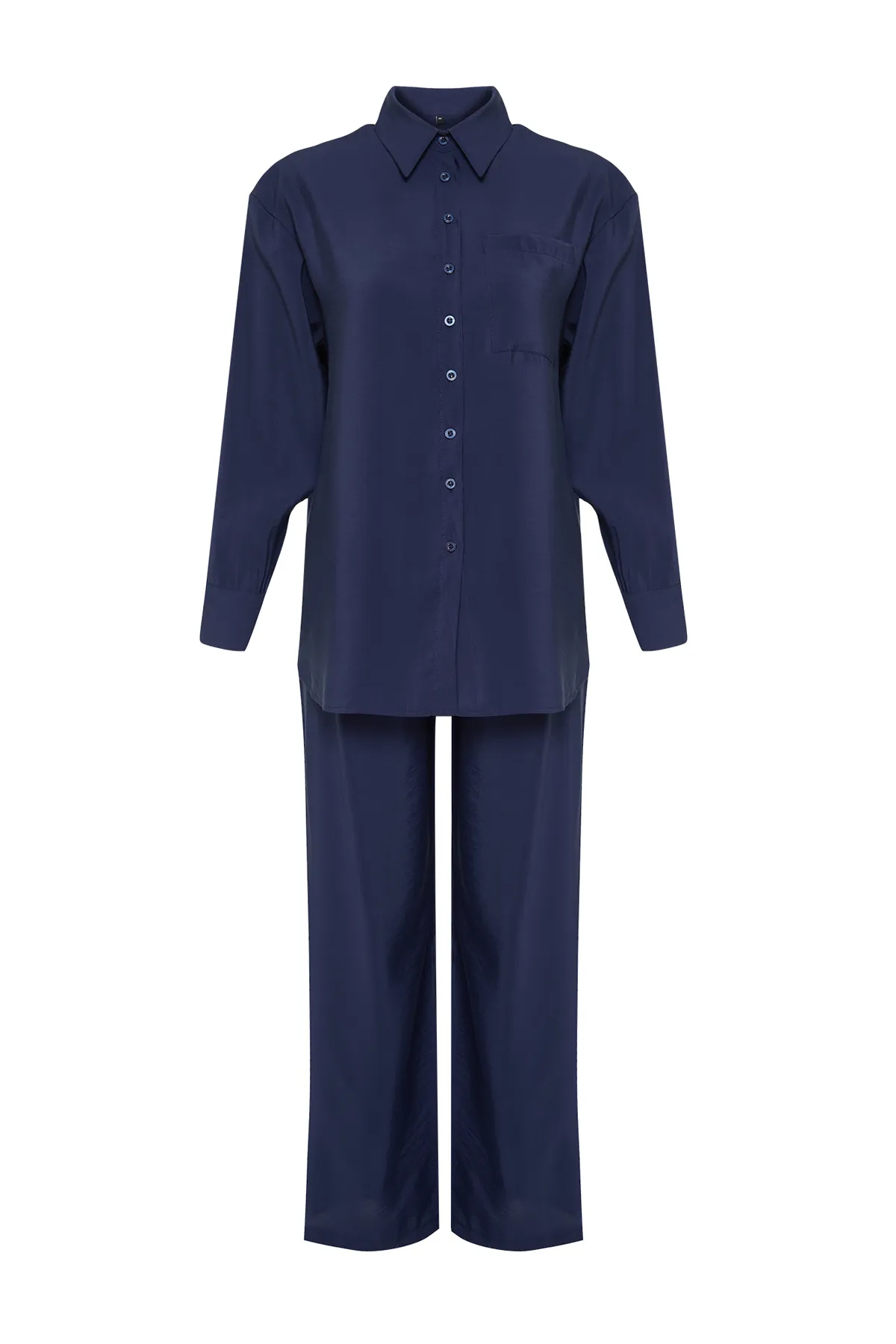 Trendyol Collection  Marineblaues Modal-Mischgewebe-Hemd, gewebtes Bottom-Top-Set TWOSS24AU00018