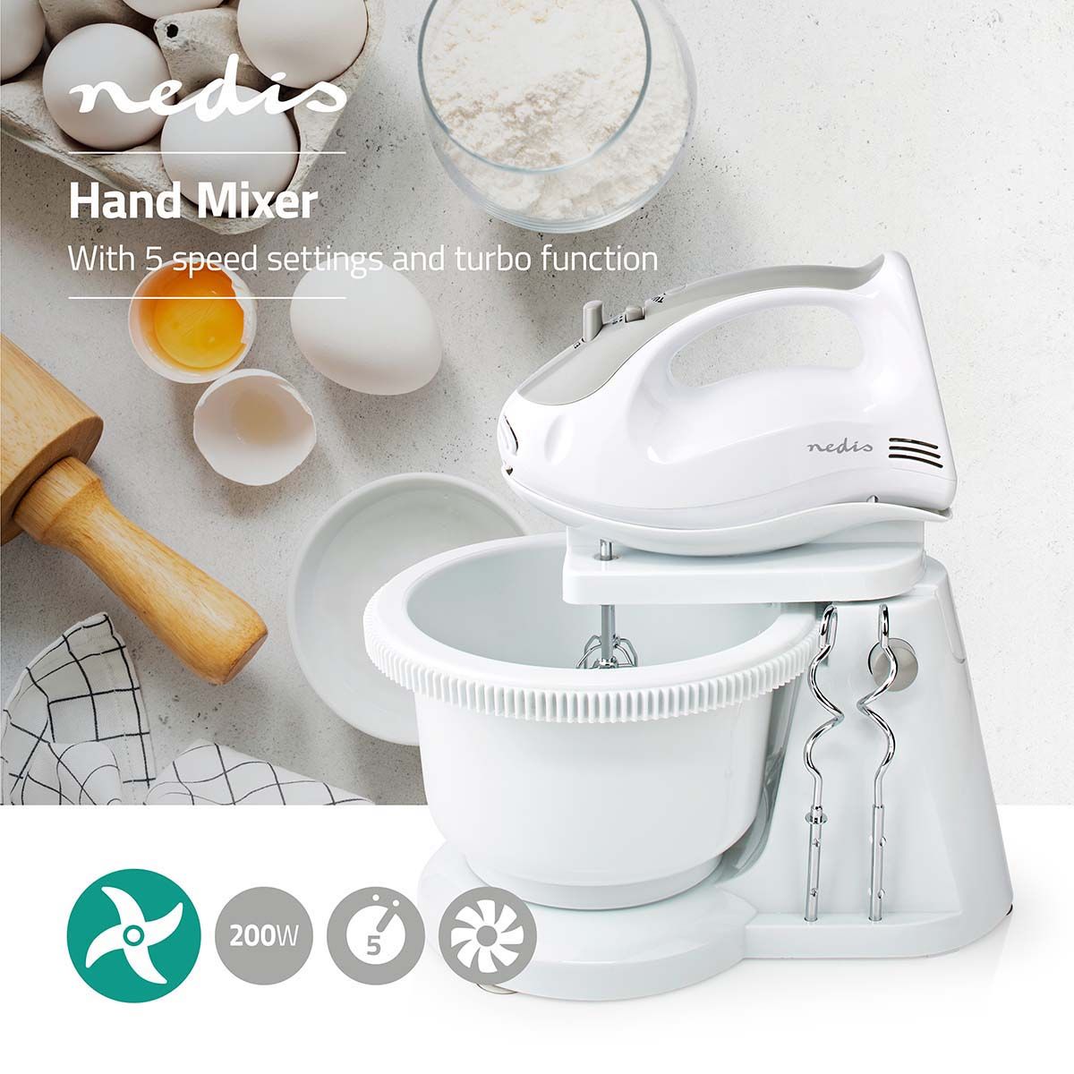 Nedis KAHM110CWT Handmixer