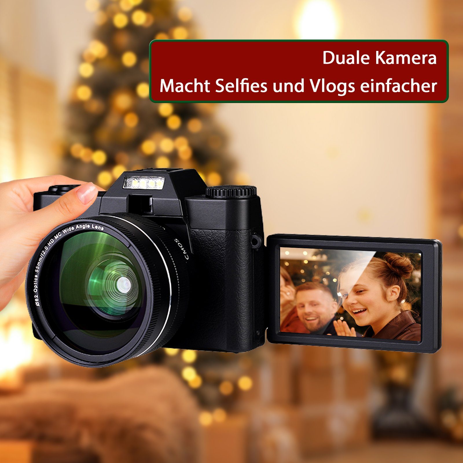 OKA Digitalkamera, 4K 48MP Autofokus-Kamera mit 64GB Speicherkarte, Kompaktkamera (48 MP, WLAN (Wi-Fi), inkl. 3.0-Zoll 180°-Filmbildschirm, YouTube Videoaufnahmekamera, 16x-Blitz-Kamera für Jugendliche und Erwachsene)