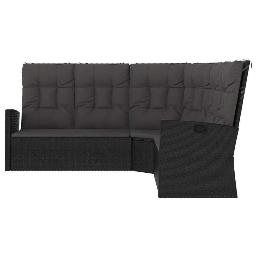 vidaXL Sitzkissen Ecksofa mit Liegefunktion und Kissen Schwarz Poly Rattan