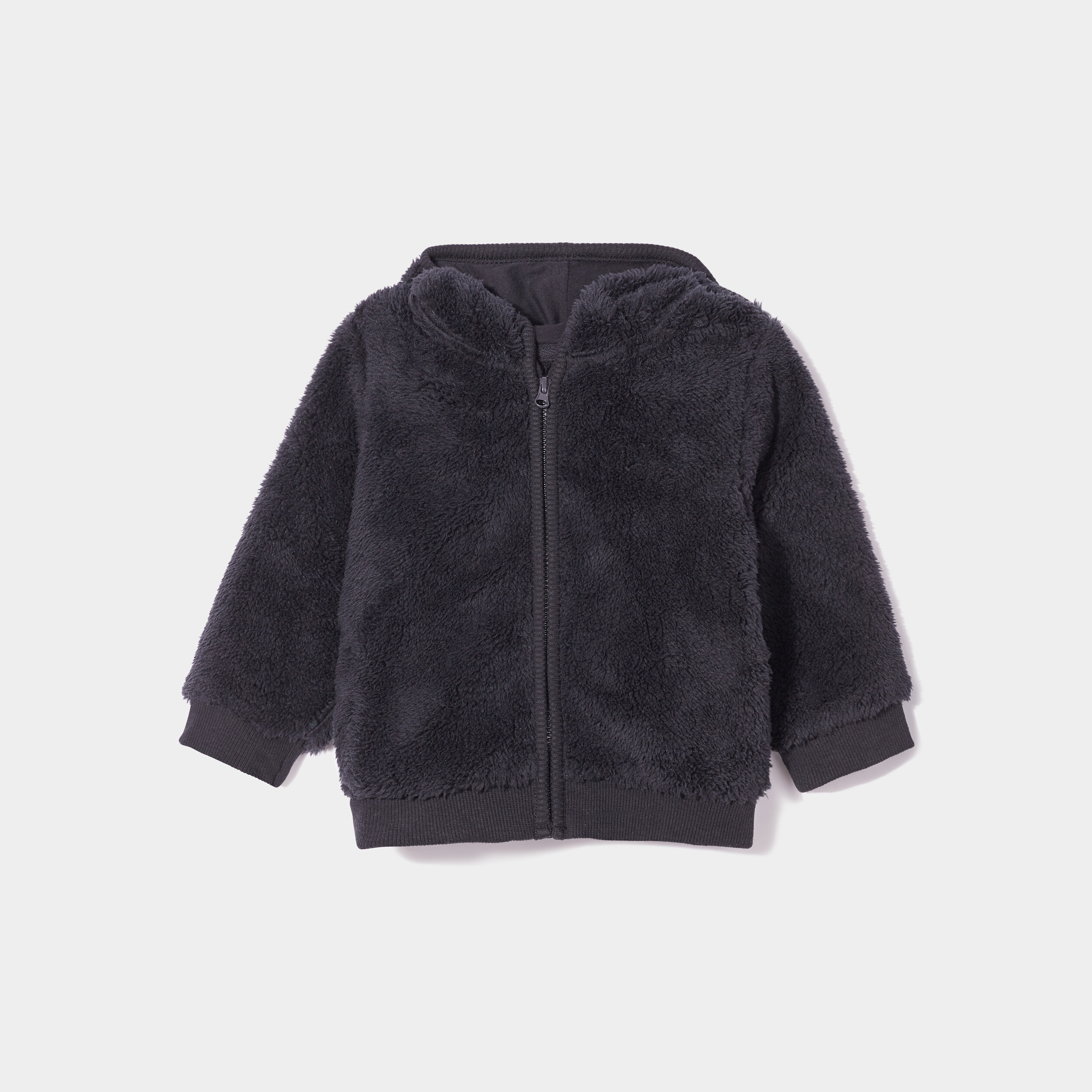 Gilet fausse fourrure zippé à capuche gris foncé bébé garçon | La Halle