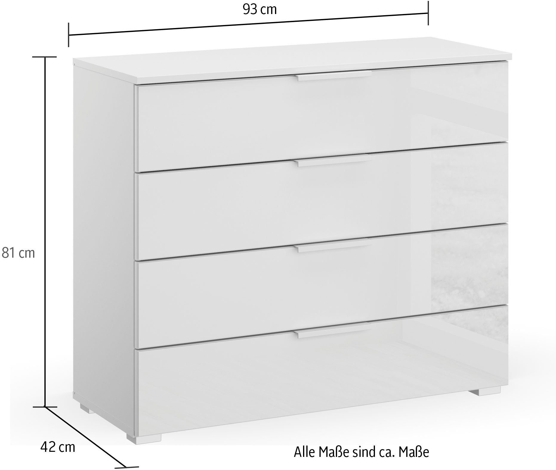 rauch Kommode Koluna, mit Glasfront, 4 Schubkästen, inkl. 6er-Set Filzboxen