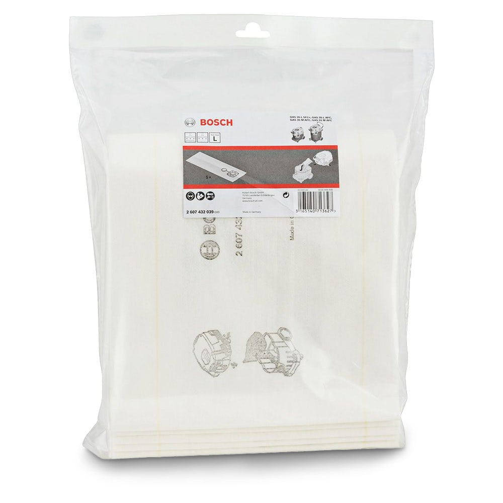 Conjunto de 5 sacos de filtro BOSCH para aspiradores de líquidos 2607432039