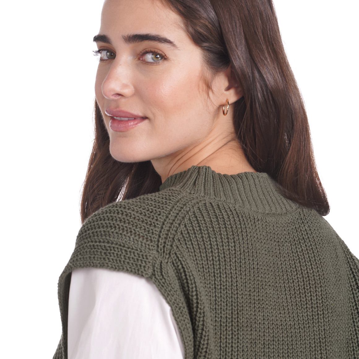 Damen Strickpullunder mit Bluseneinsatz