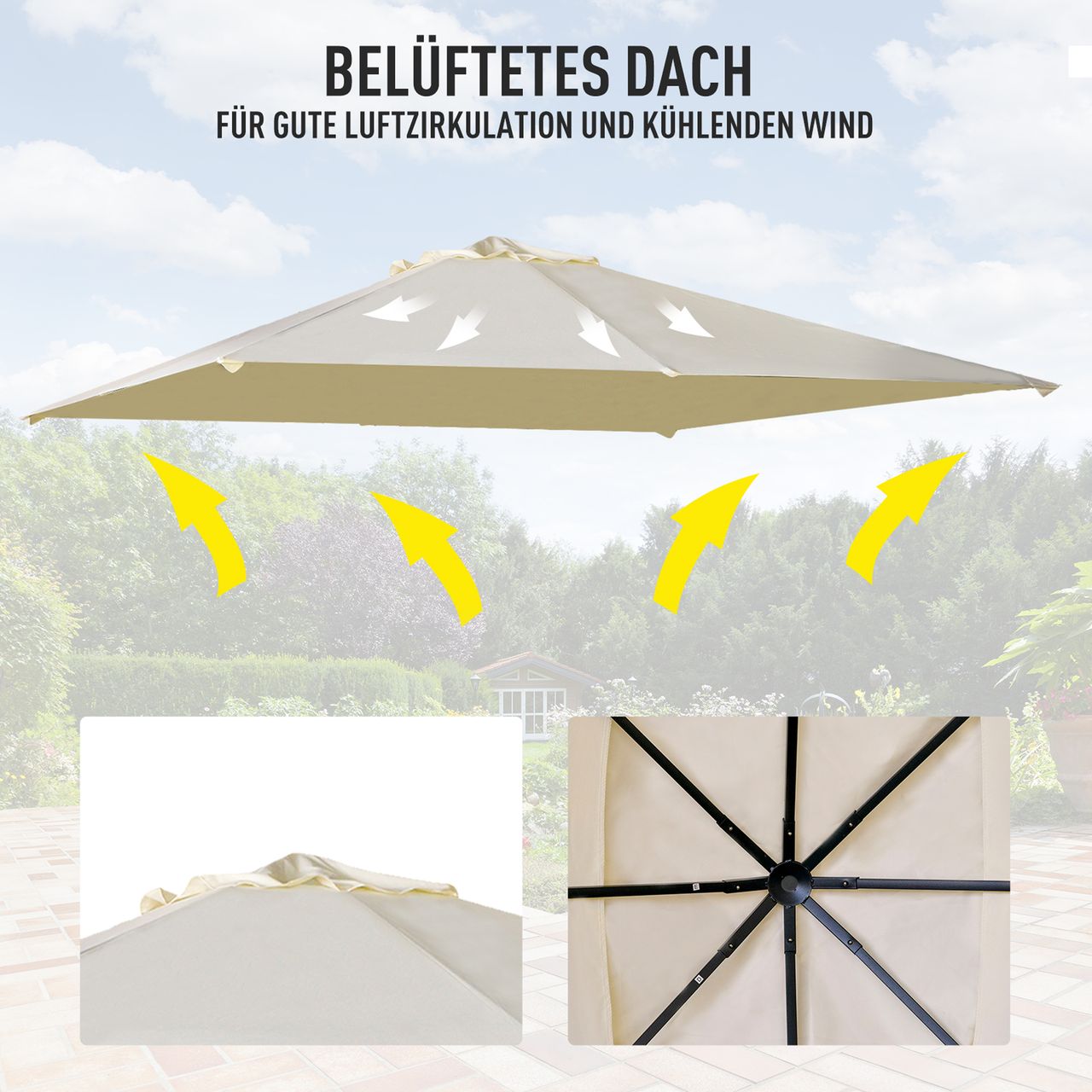 Outsunny Pavillondach, Ersatzdach für Pavillon, Pavillonabdeckung, Sonnenschutz Polyester, Beige, 3 x 3 m