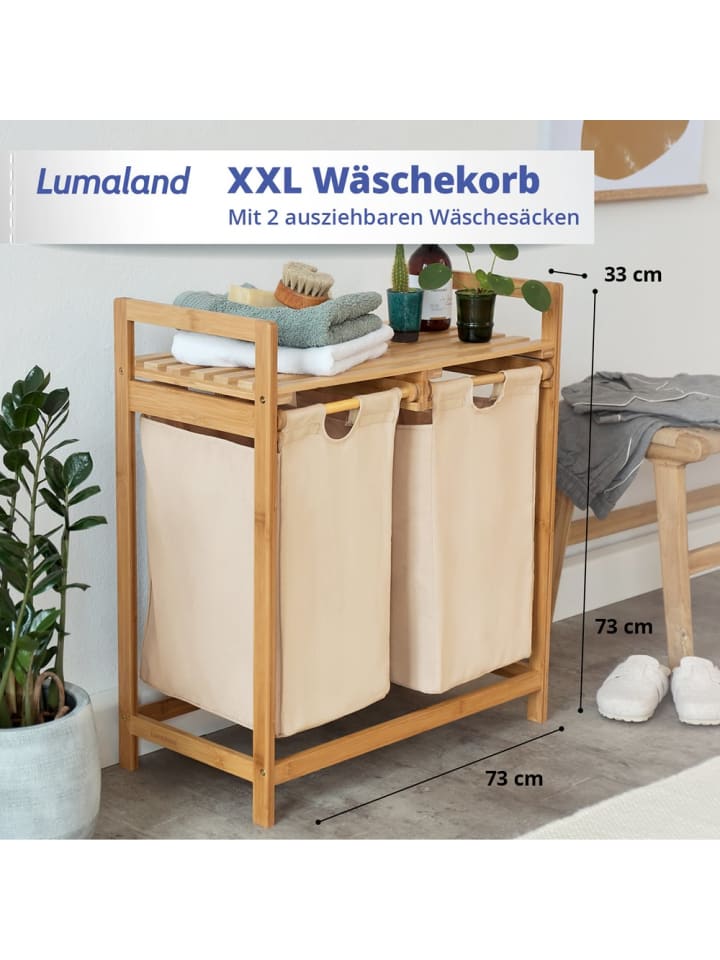 Lumaland Lumaland Wäschekorb aus Bambus mit 2 ausziehbaren Wäschesäcken - Farbe Beige günstig kaufen onesize