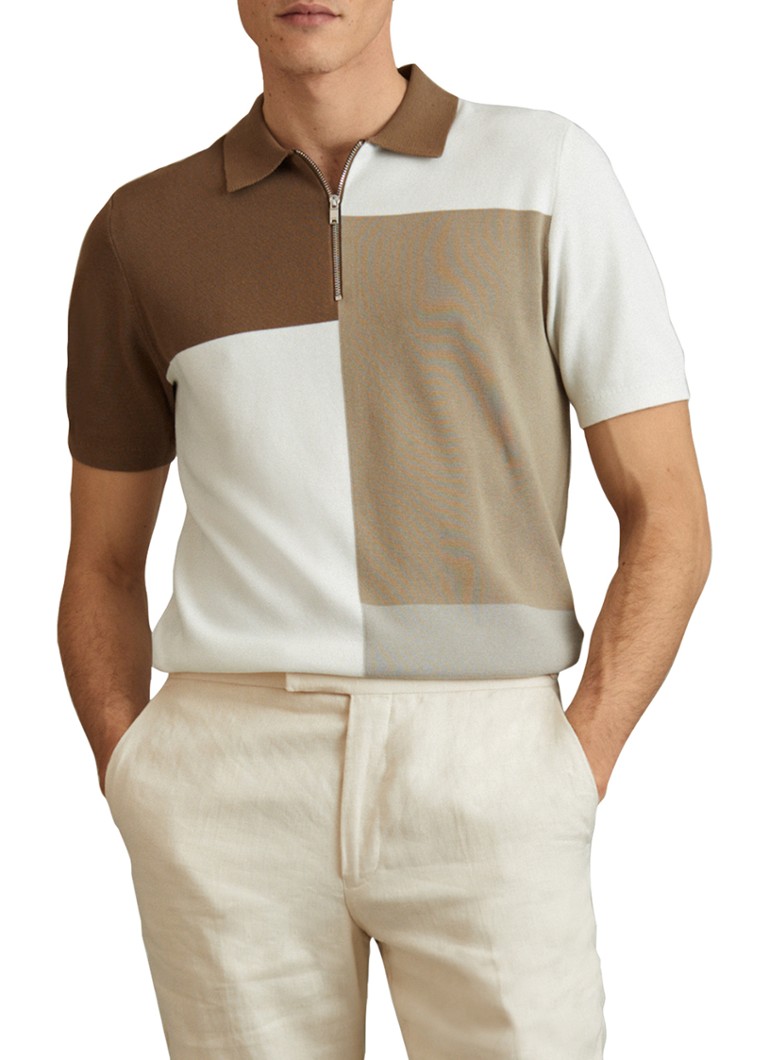 Polo Reiss Delta de corte regular com blocos de cor e meio zíper.