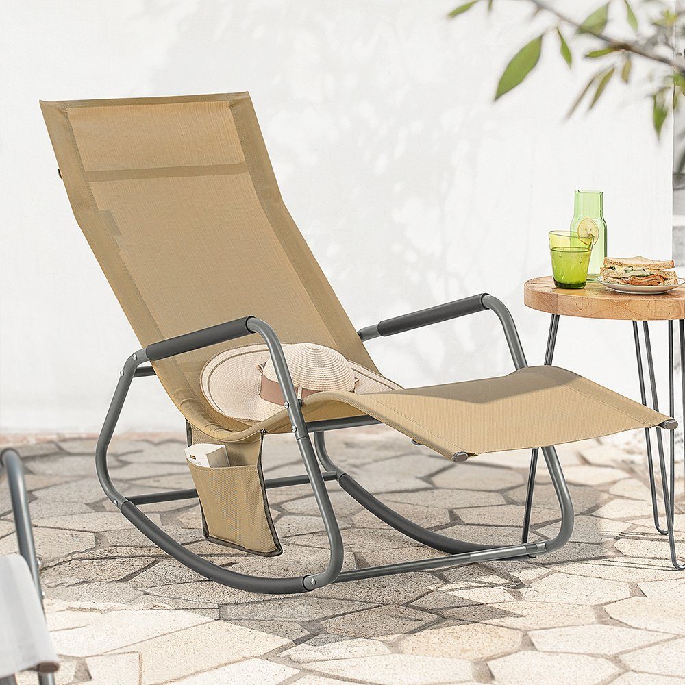 SoBuy Gartenliege OGS47, Schaukelliege Garten Sonnenliege mit Seitentasche Relaxstuhl Liegestuhl Schwingliege