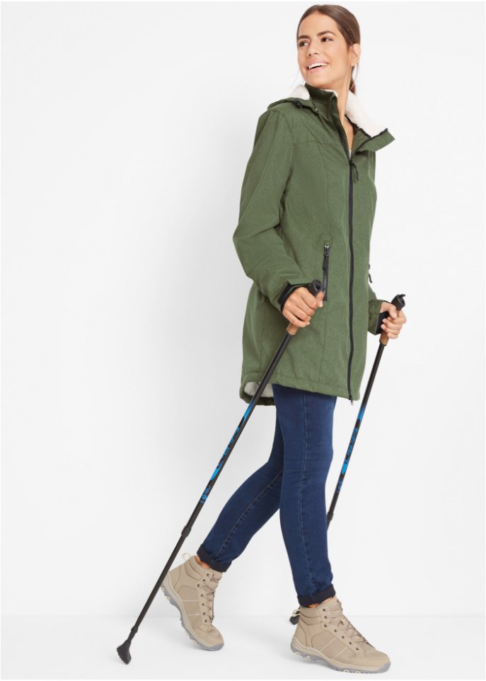 Wasserdichte Funktions-Outdoor-Longjacke mit Teddyfleece