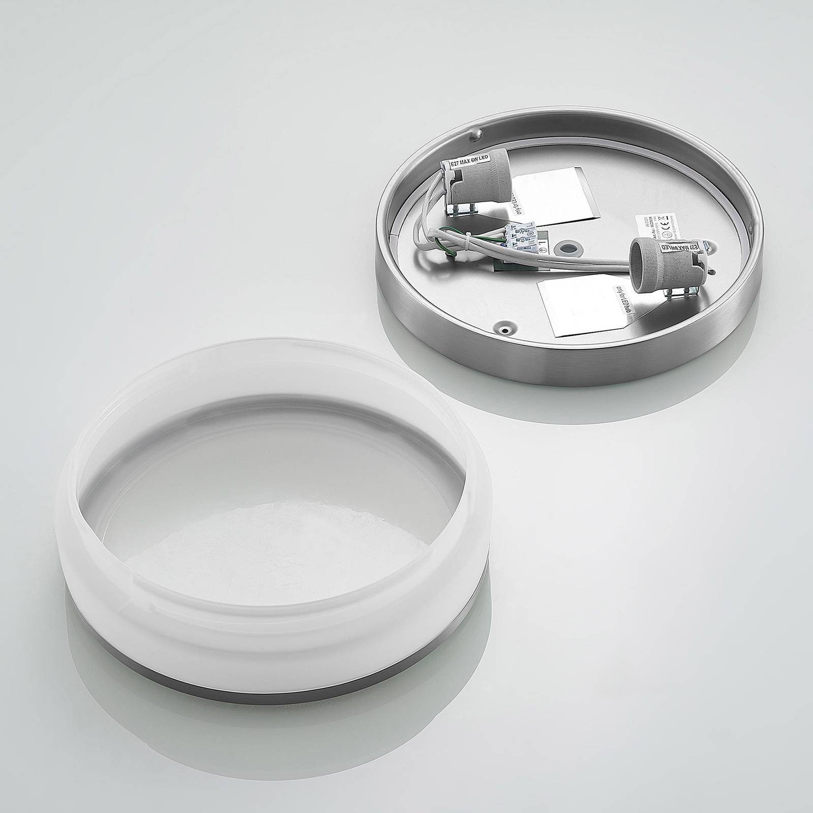 Lindby Deckenleuchten Flavi, dimmbar, Leuchtmittel nicht inklusive, Modern, Glas, Metall, opalweiß, nickel matt, 2 flammig, E27, Bad