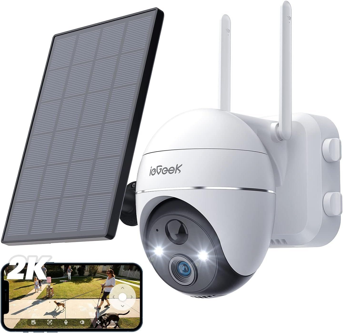 ieGeek 2K Solar WLAN Überwachungskamera Aussen Akku 355°/140° Pan Tilt IP65 Überwachungskamera (AuBenbereich, Outdoor, intelligenten KI-Algorithmus,4x Digitalzoom,Unterstützt Android/IOS und Tablet-Zugriff, Kabellose,20m Farbnachtsicht,PIR Bewegungsm