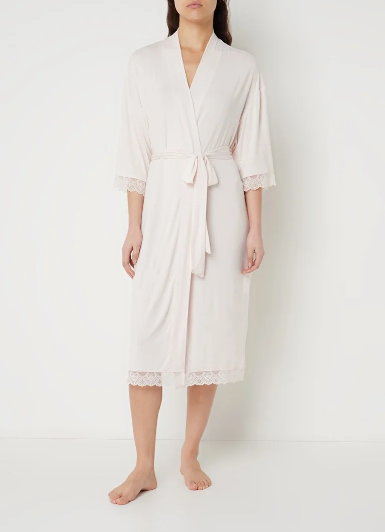 Kimono din bambus Pretty You cu dantelă